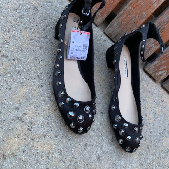 NWD ZARA Studded Ballerina Flats in Black - Size 39 (8) - Picture 2 of 7